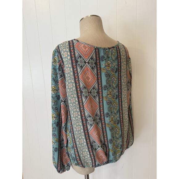 Sami & Jo Blouse Womens Petite PXL Boho Floral Geometric Top Extra Large Shirt - Picture 5 of 9